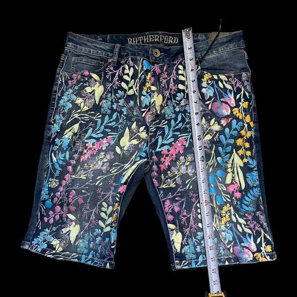Rutherford Shorts Unisex Mens Size 34 Blue Denim Floral Streetware NWT - Picture 11 of 16